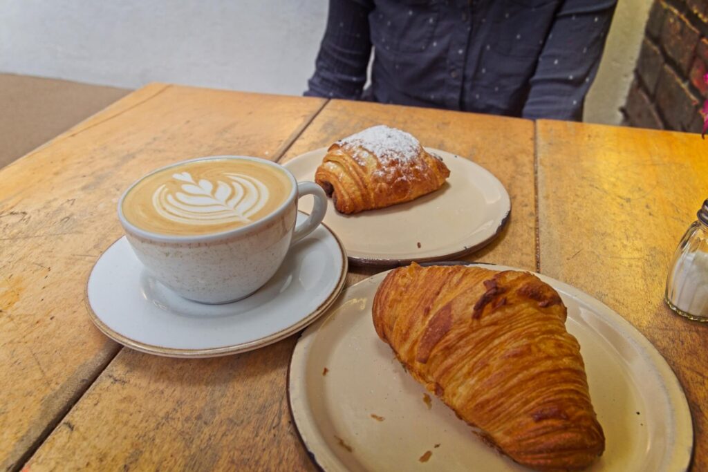 Latte, Croissant and Chocolate Croisant At Árbol del Pan
