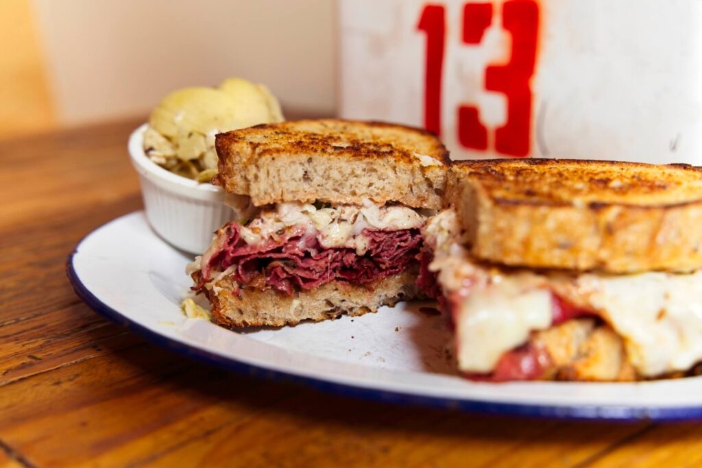 Close up of the Pastrami Reuben At Leven In Denver