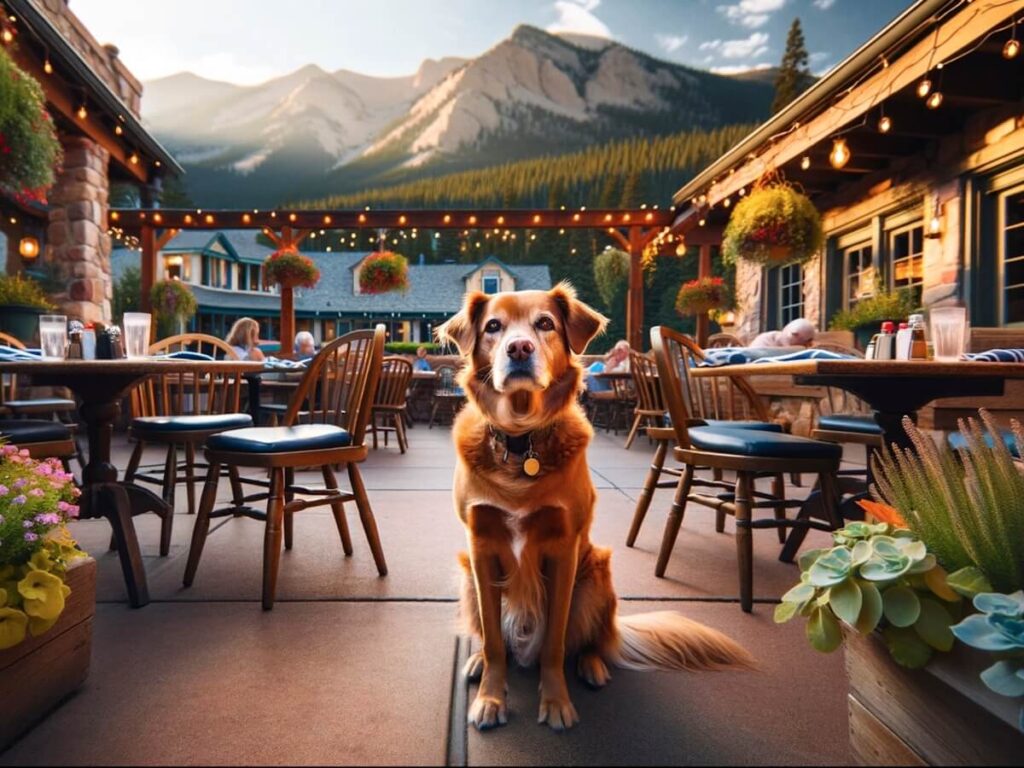 Drawn picture of dog waiting on patio at a restaurant in estes park